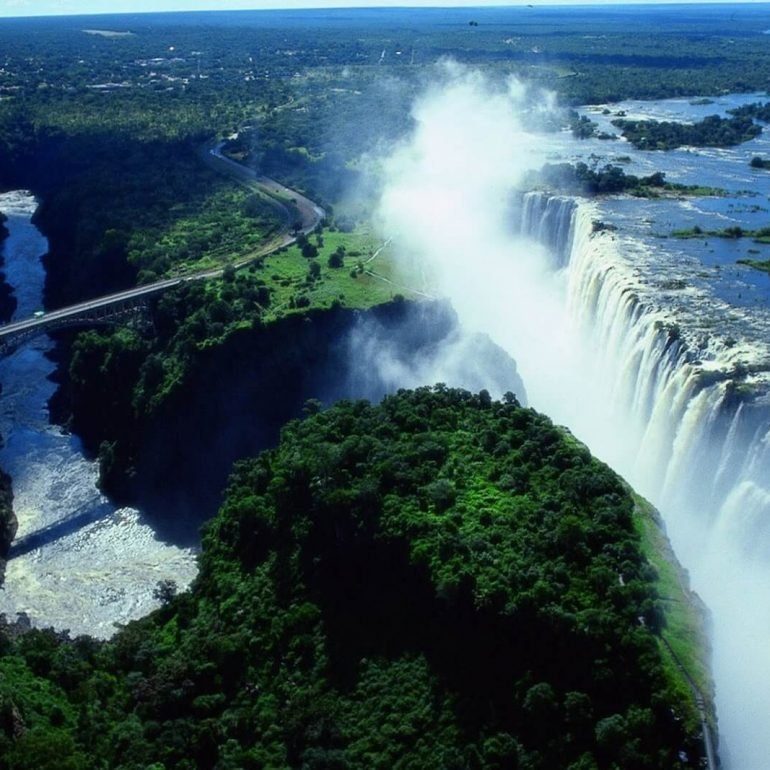 Victoria Falls from above — one of the real destinations Nhaka Hugari runs trips to